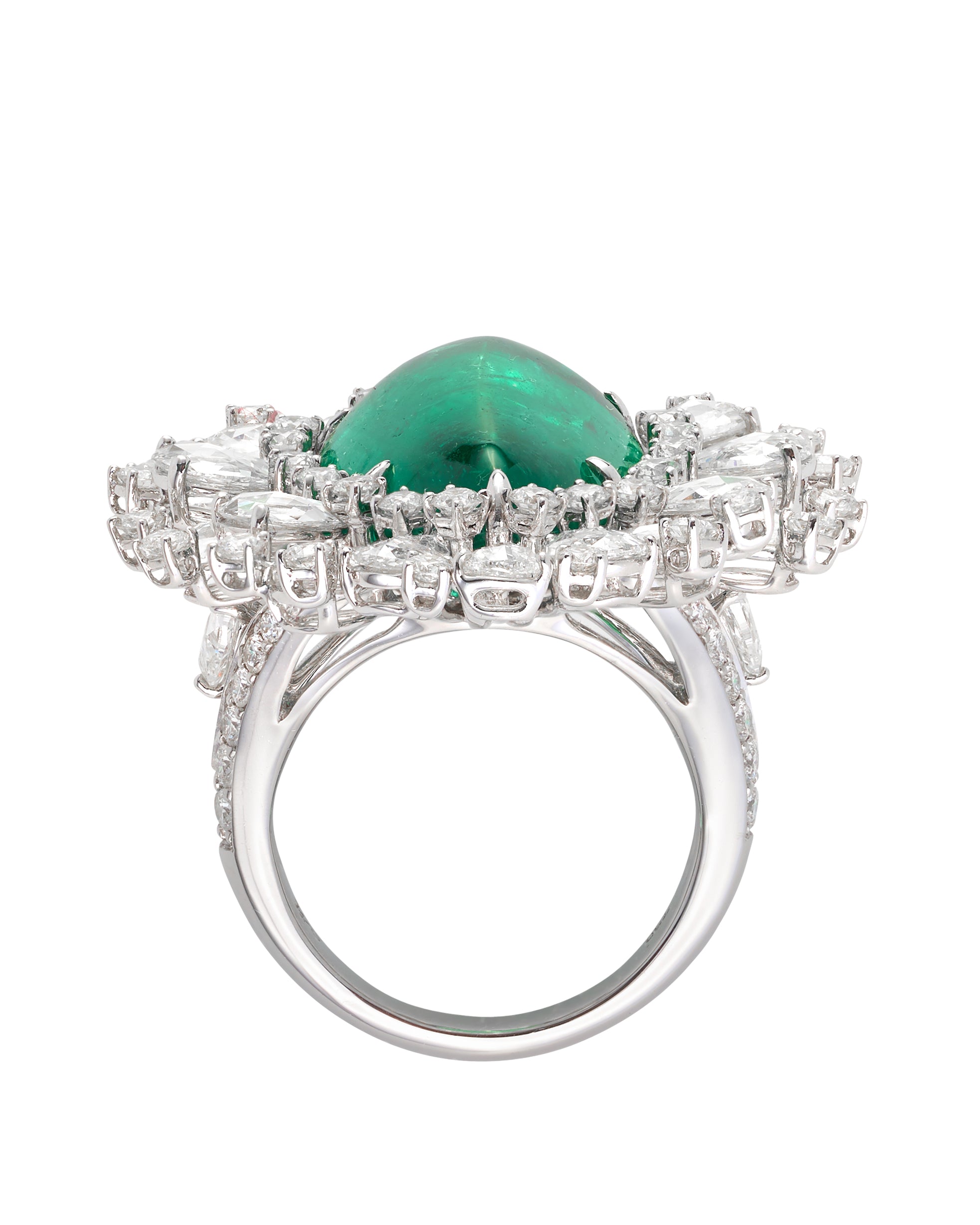 Emerald Envy Cabachon and Diamond Ring