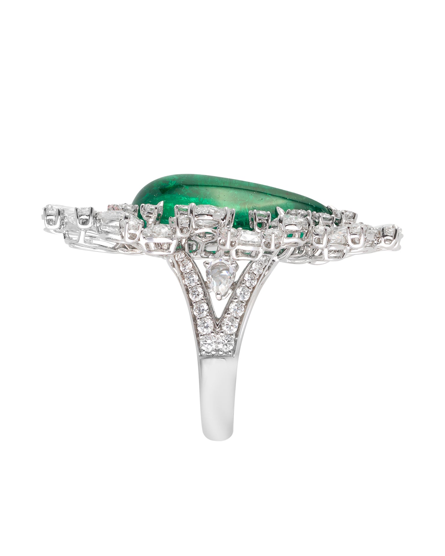 Emerald Envy Cabachon and Diamond Ring