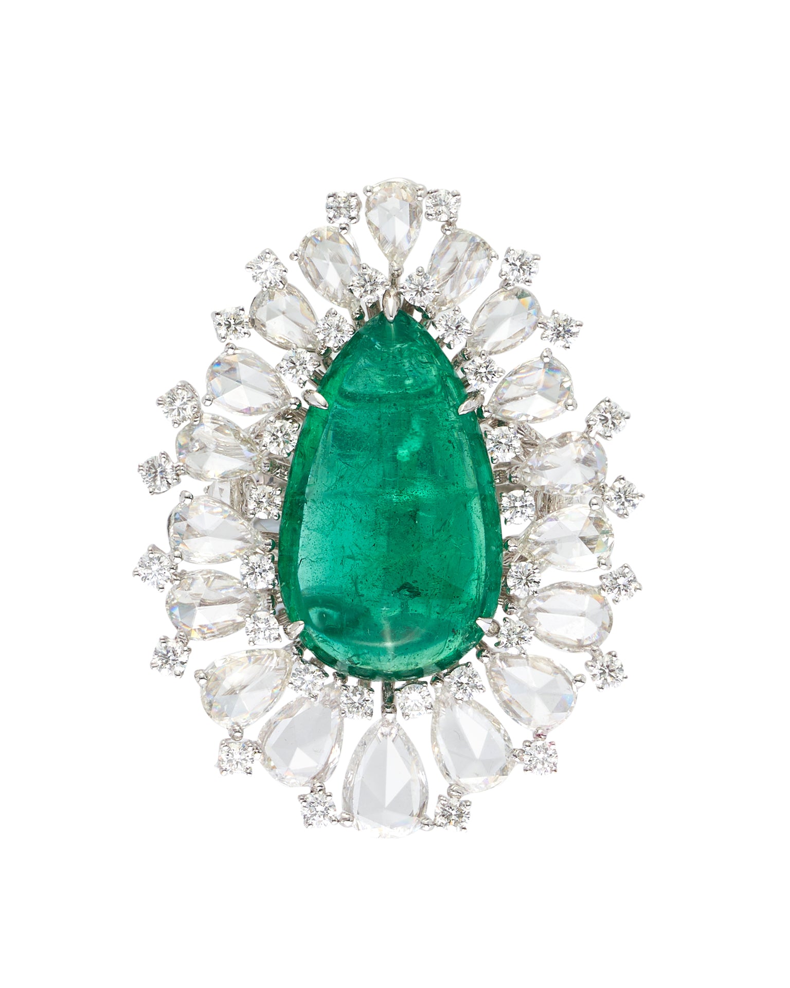 Emerald Envy Cabachon and Diamond Ring