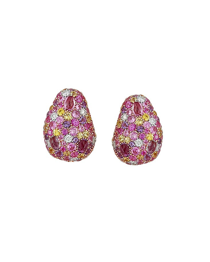 Jelly Bean Sapphire, Rose de France, Amethyst and Diamond Earrings