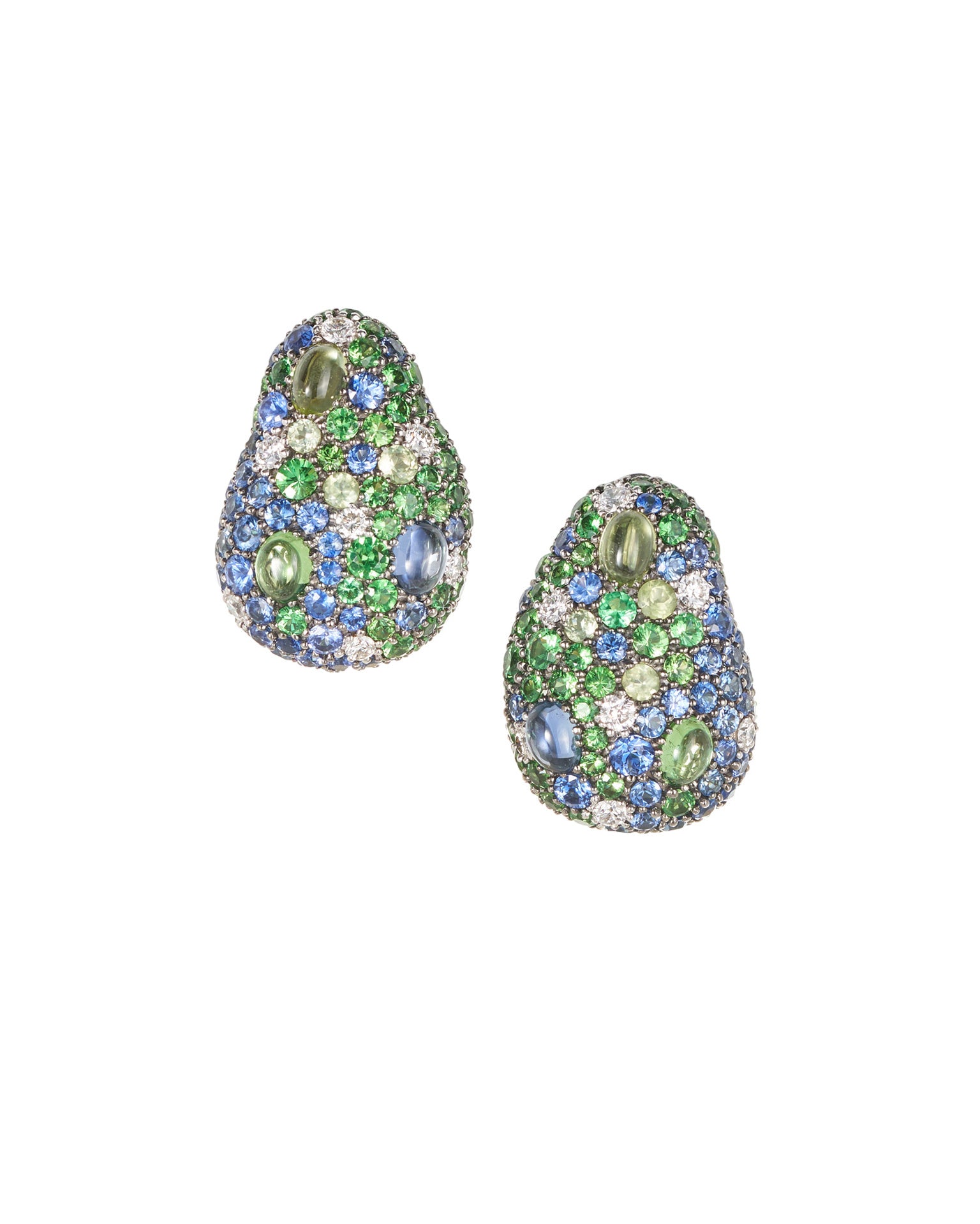 Mini Jelly Bean Sapphire, Tsavorite, Peridot and Diamond Earrings