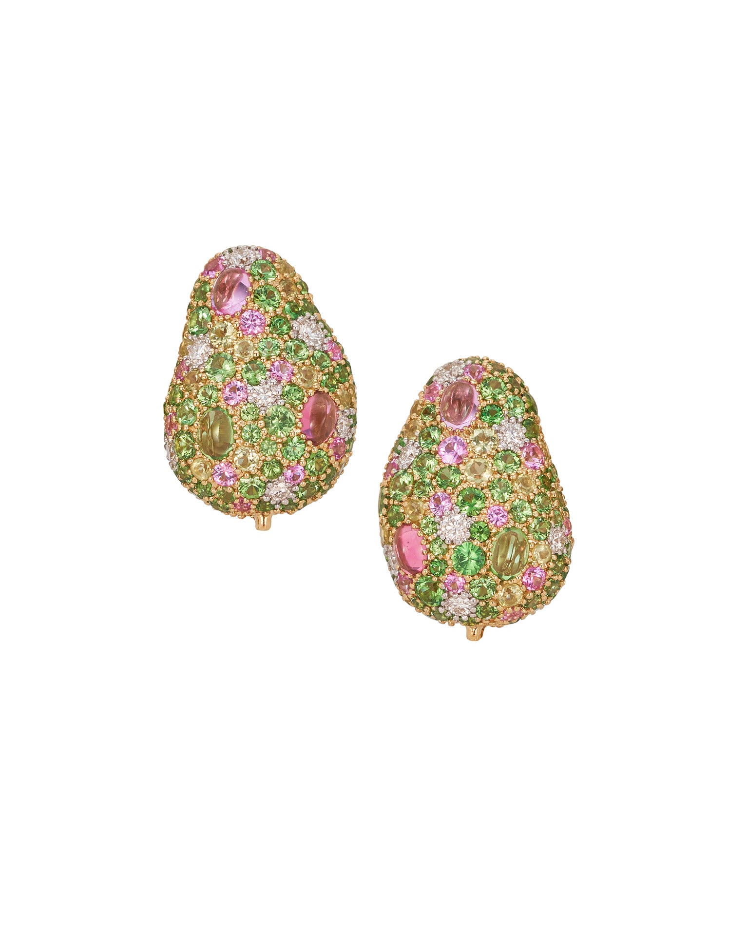 Mini Jelly Bean Sapphire, Tsavorite, Peridot and Diamond Earrings