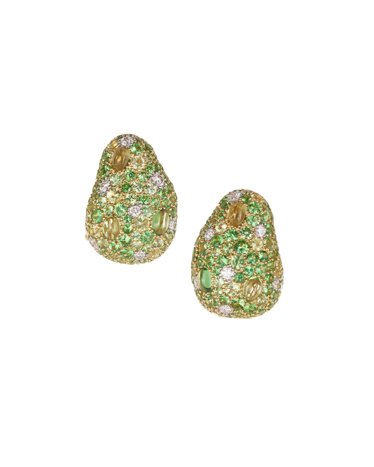 Mini Jelly Bean Peridot, Tsavorite and Diamond Earrings
