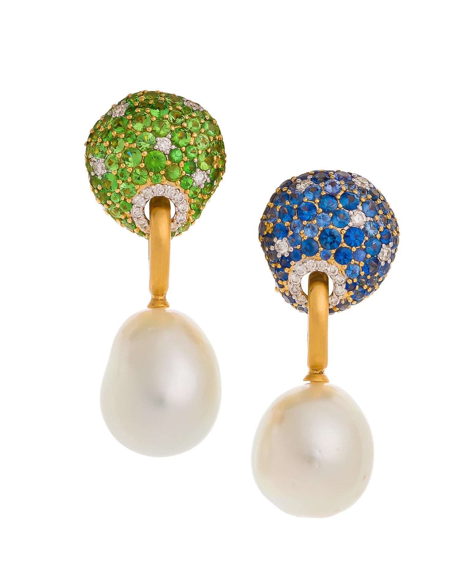 Tsavorite, Sapphire and South Sea Pearl Drops