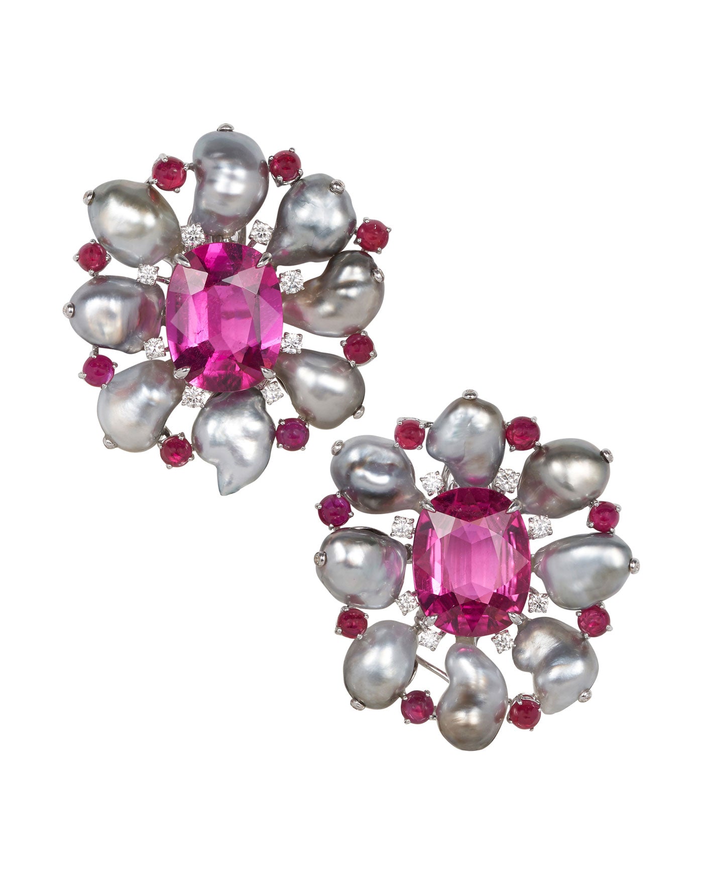 Rubellite and Keshi Pearl Earrings