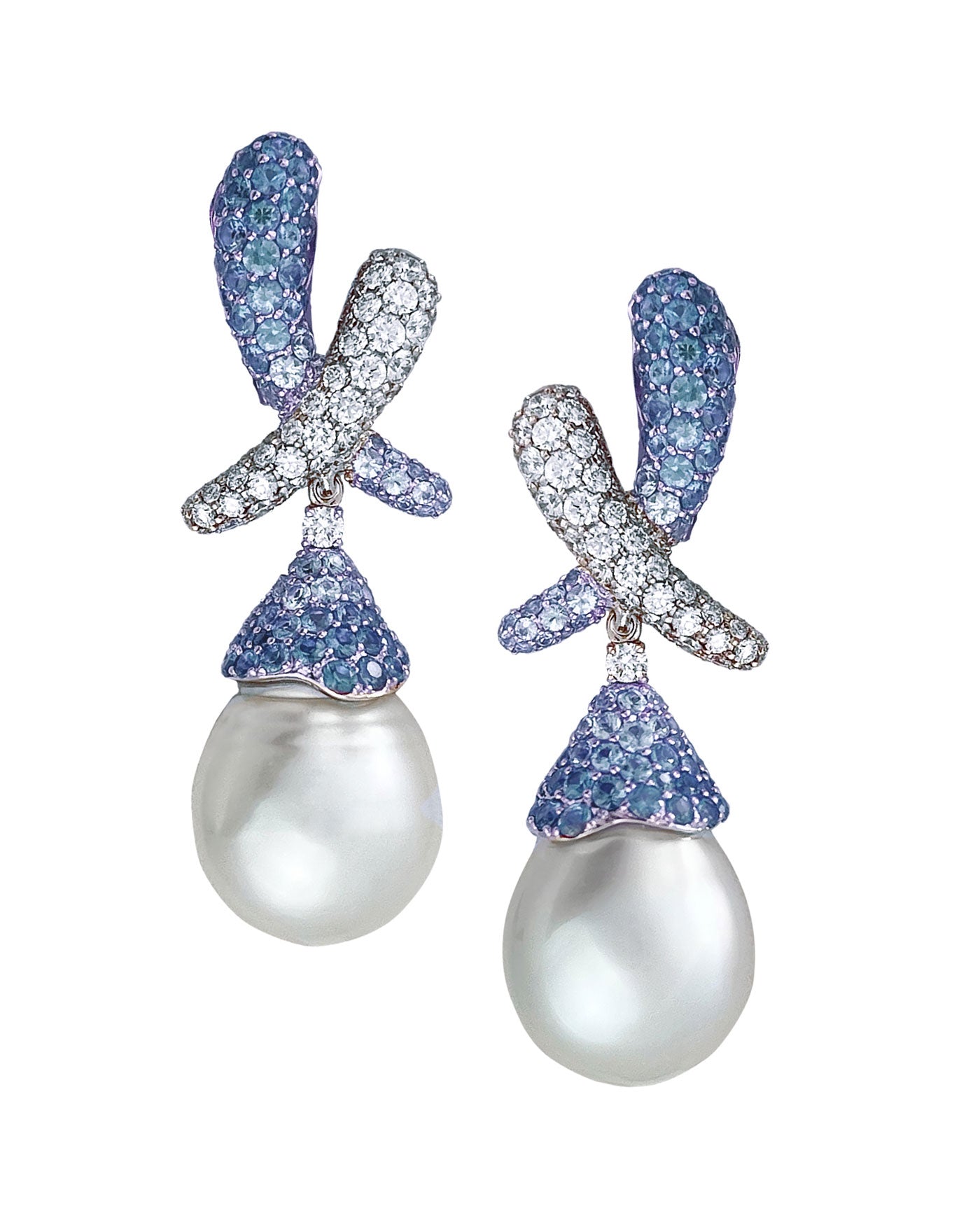 Kiss Sapphire and Diamonds with Pearl Drop Earrings