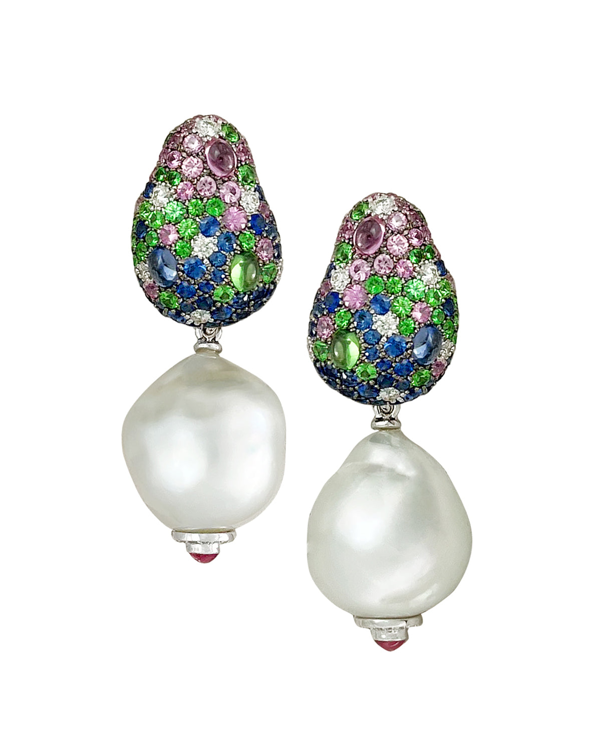 Mini-Jellybean and South Sea Pearl Drop Earrings