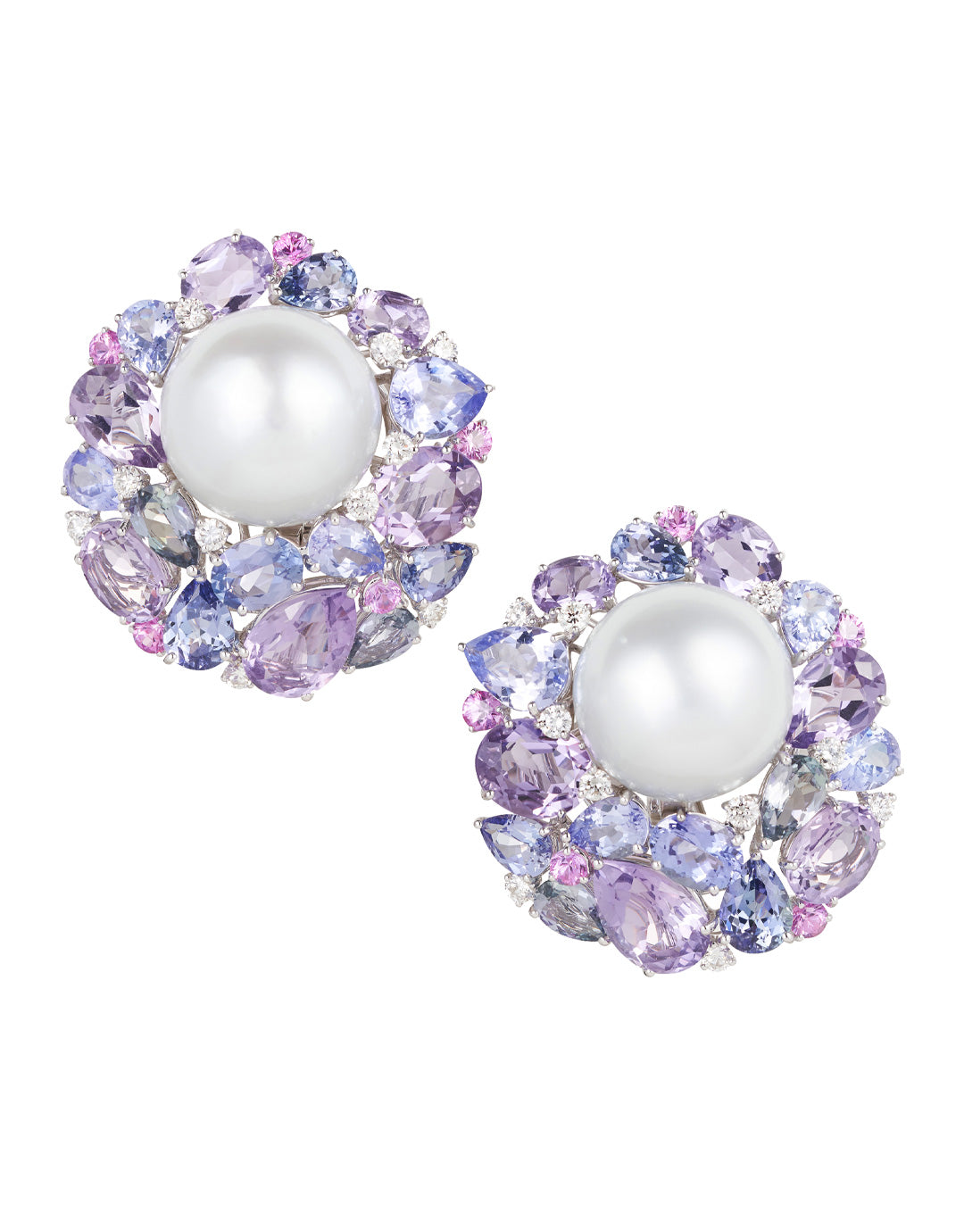 Pearl, Amethyst and Tanzanite Earrings