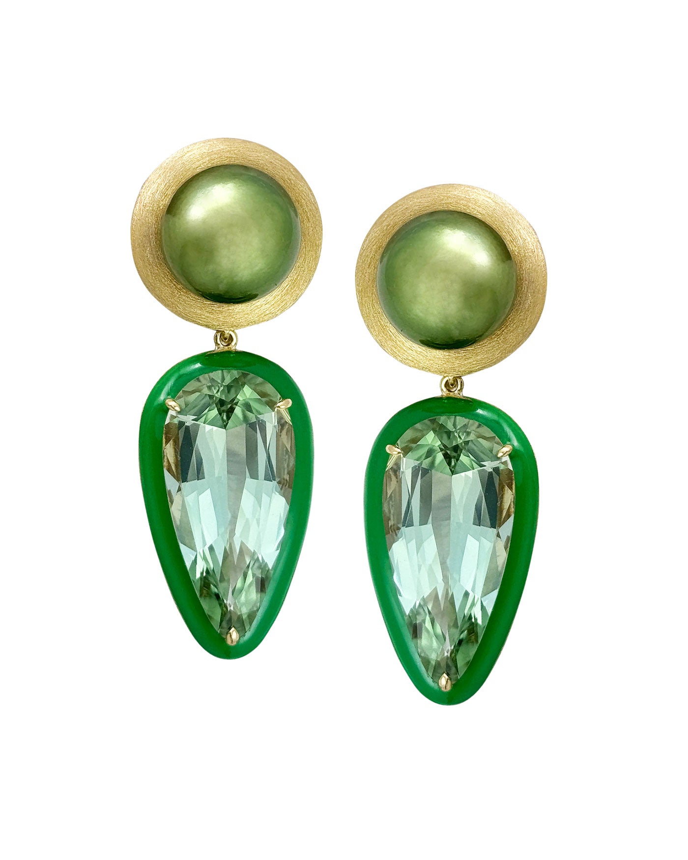 Pistachio Green Tourmaline and Pearl Earrings