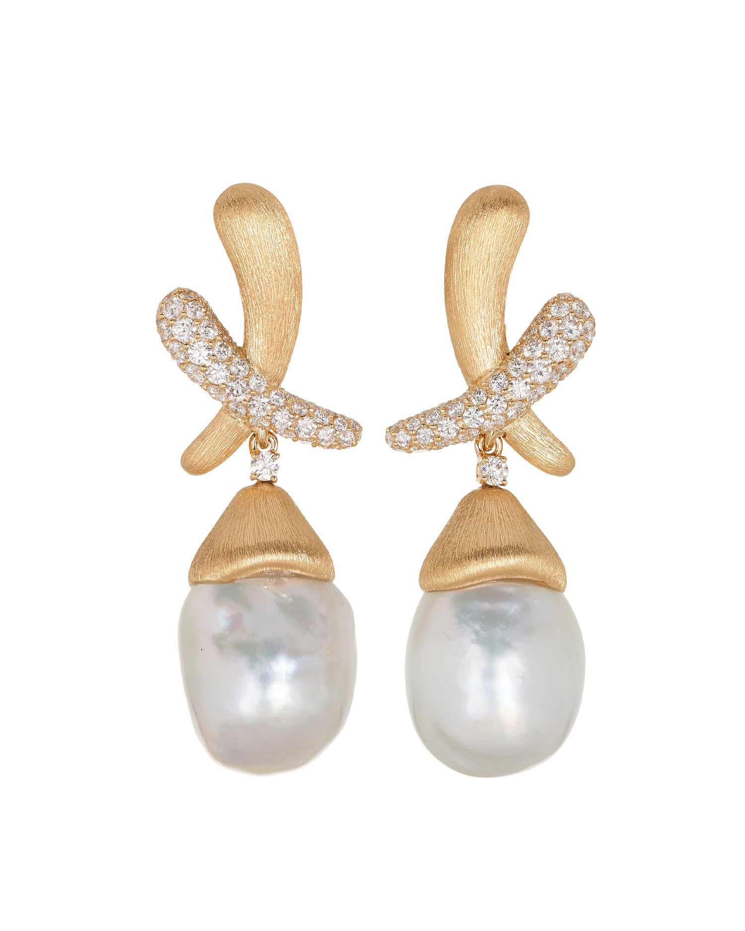 Brushed Gold Pearl Drop Kiss Earrings