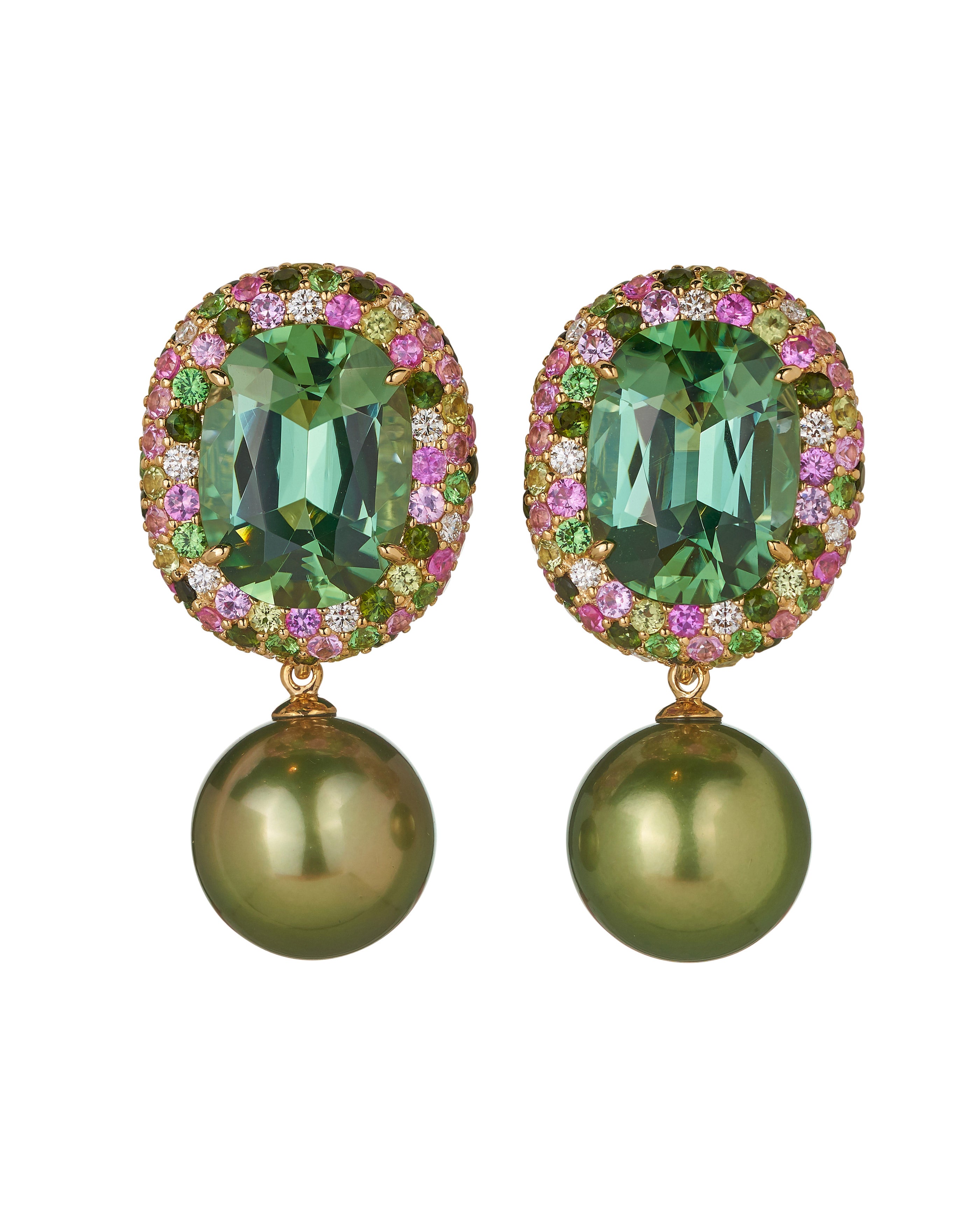 Green Tourmaline and Pistachio Pearl Earrings