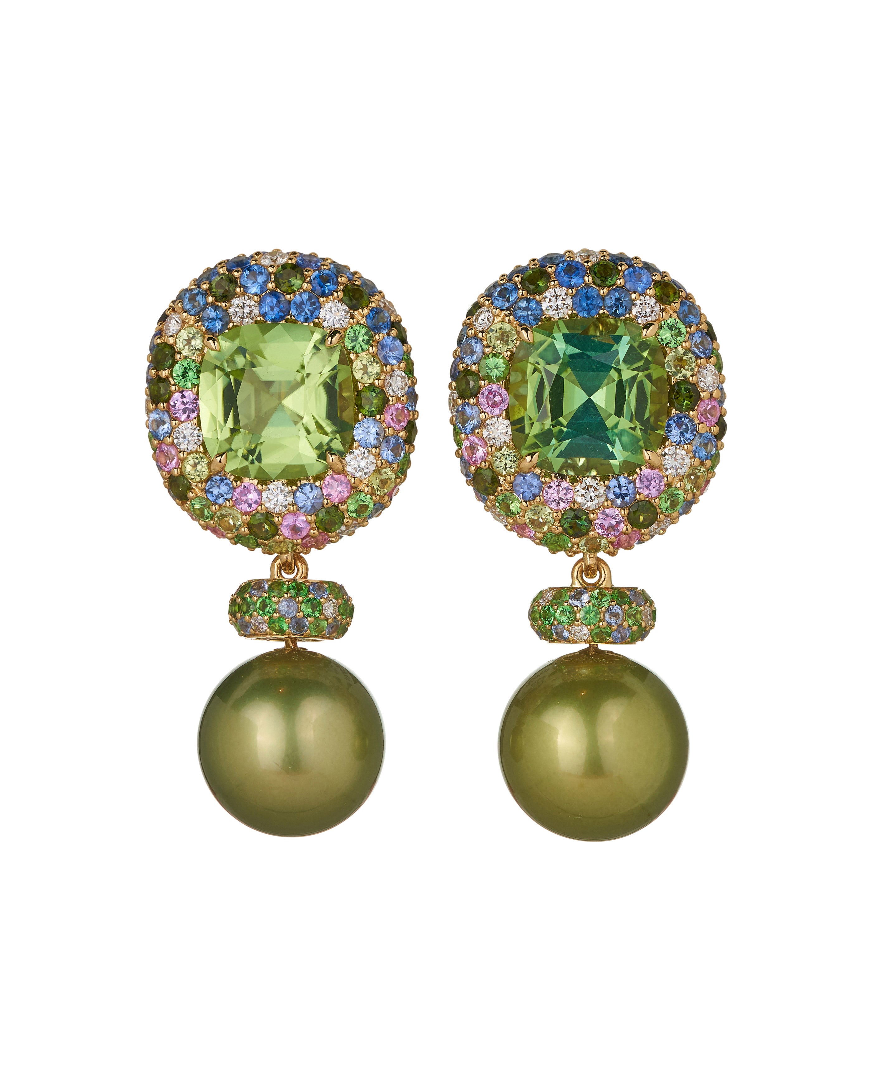 Green Tourmaline and Pistachio Pearl Earrings