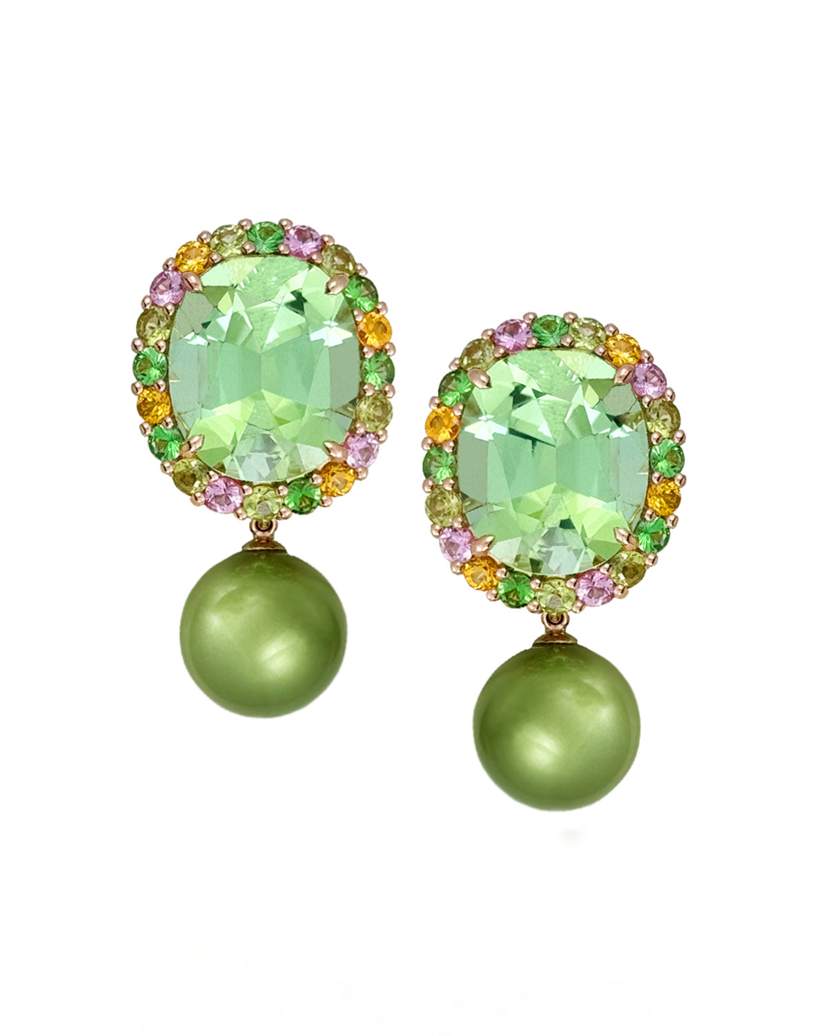 Green Tourmaline and Green Pistachio Pearl Drop Earrings