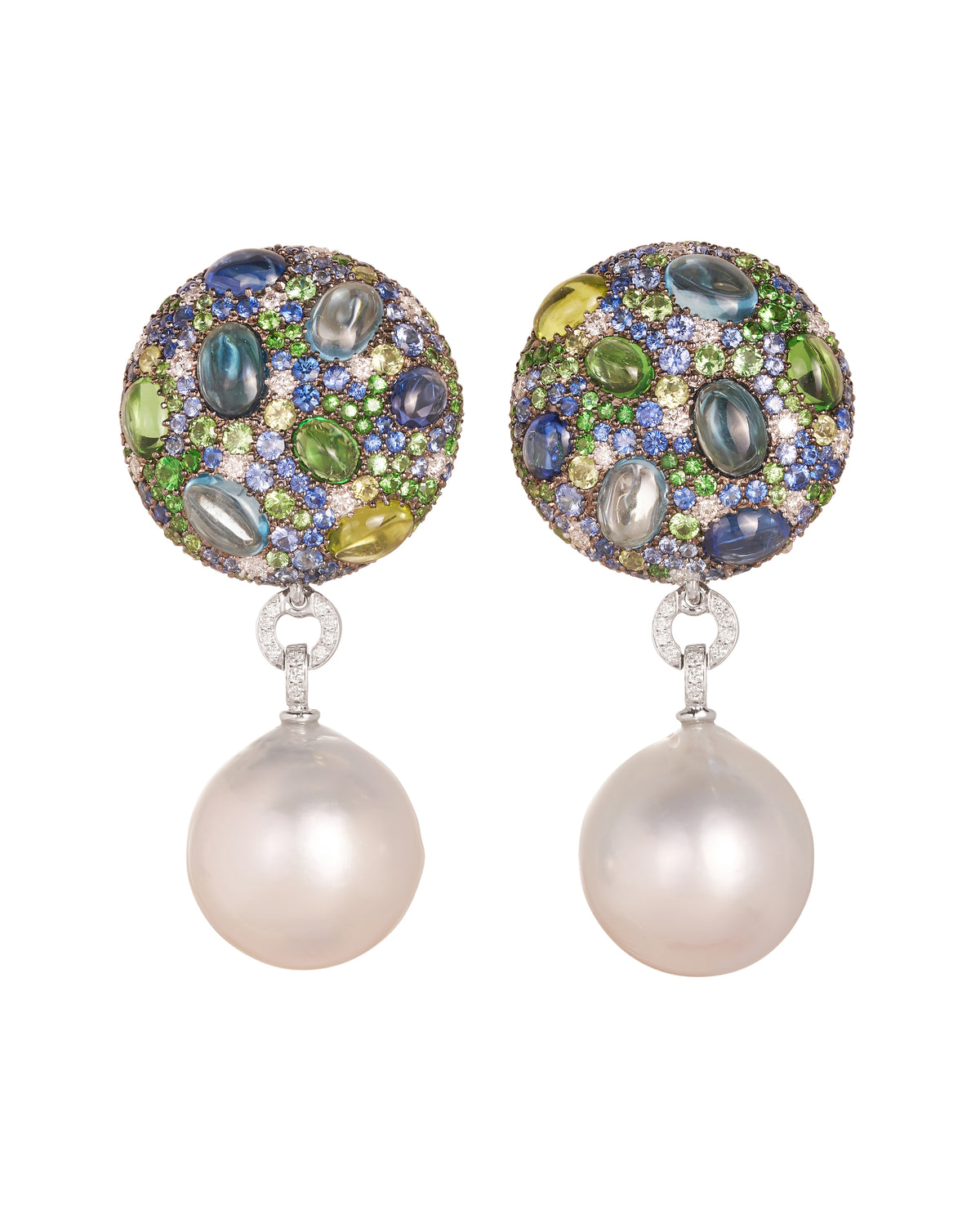 Large Blue Cookie & Pearl Drop Earrings