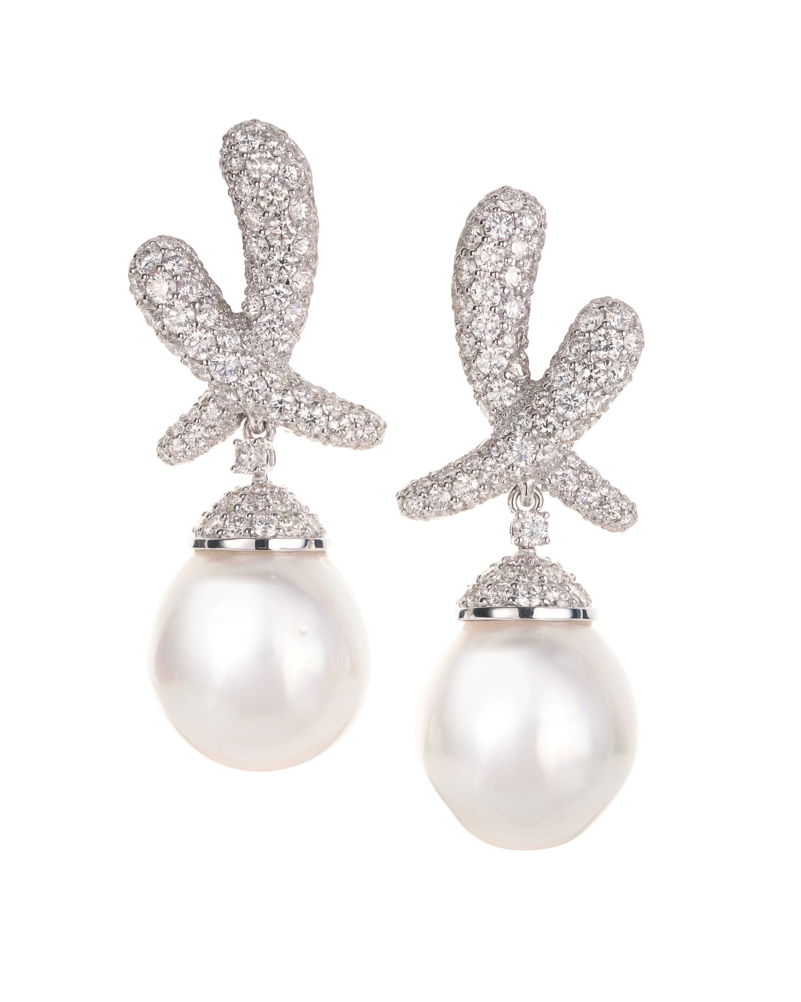 Diamond Kiss and South Sea Pearl Drop Earrings
