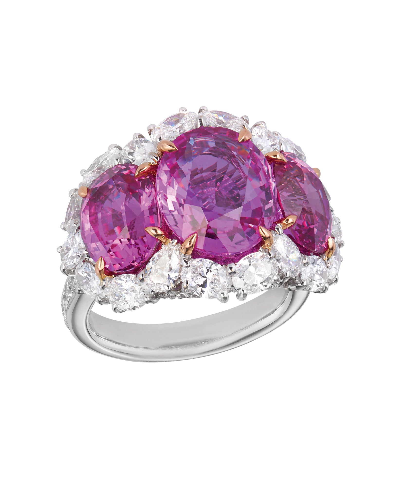 Princess Pink Sapphire and Diamond Ring