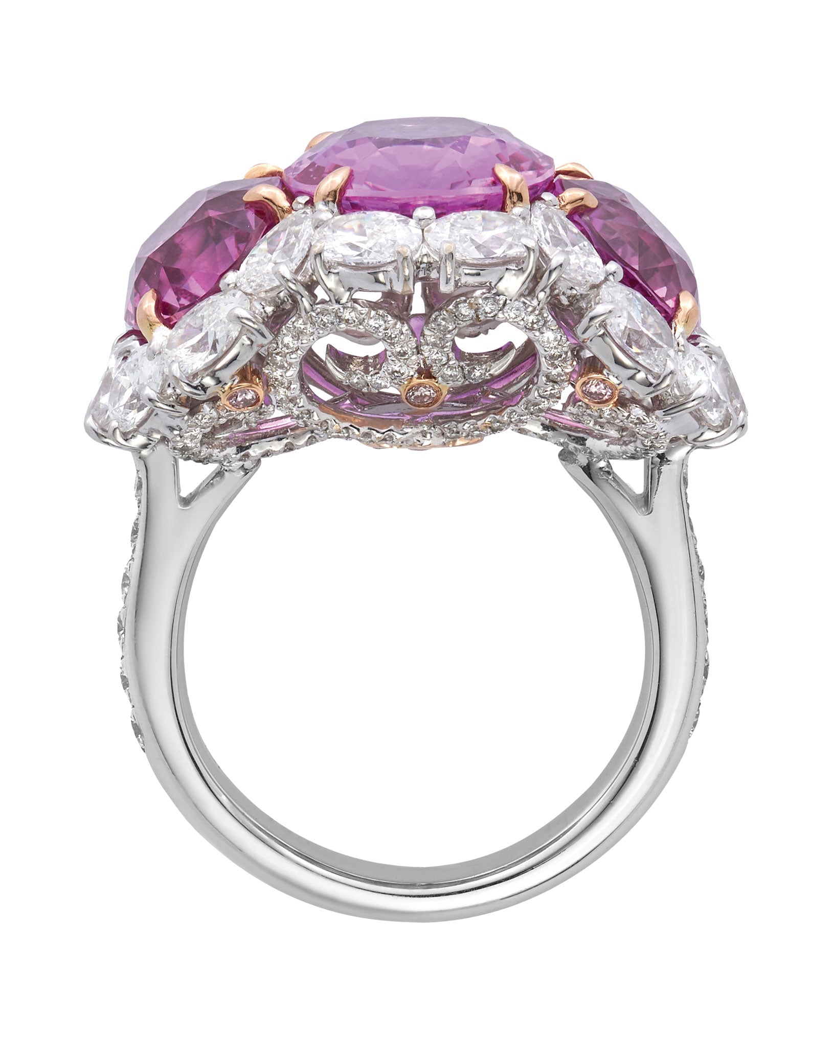 Princess Pink Sapphire and Diamond Ring