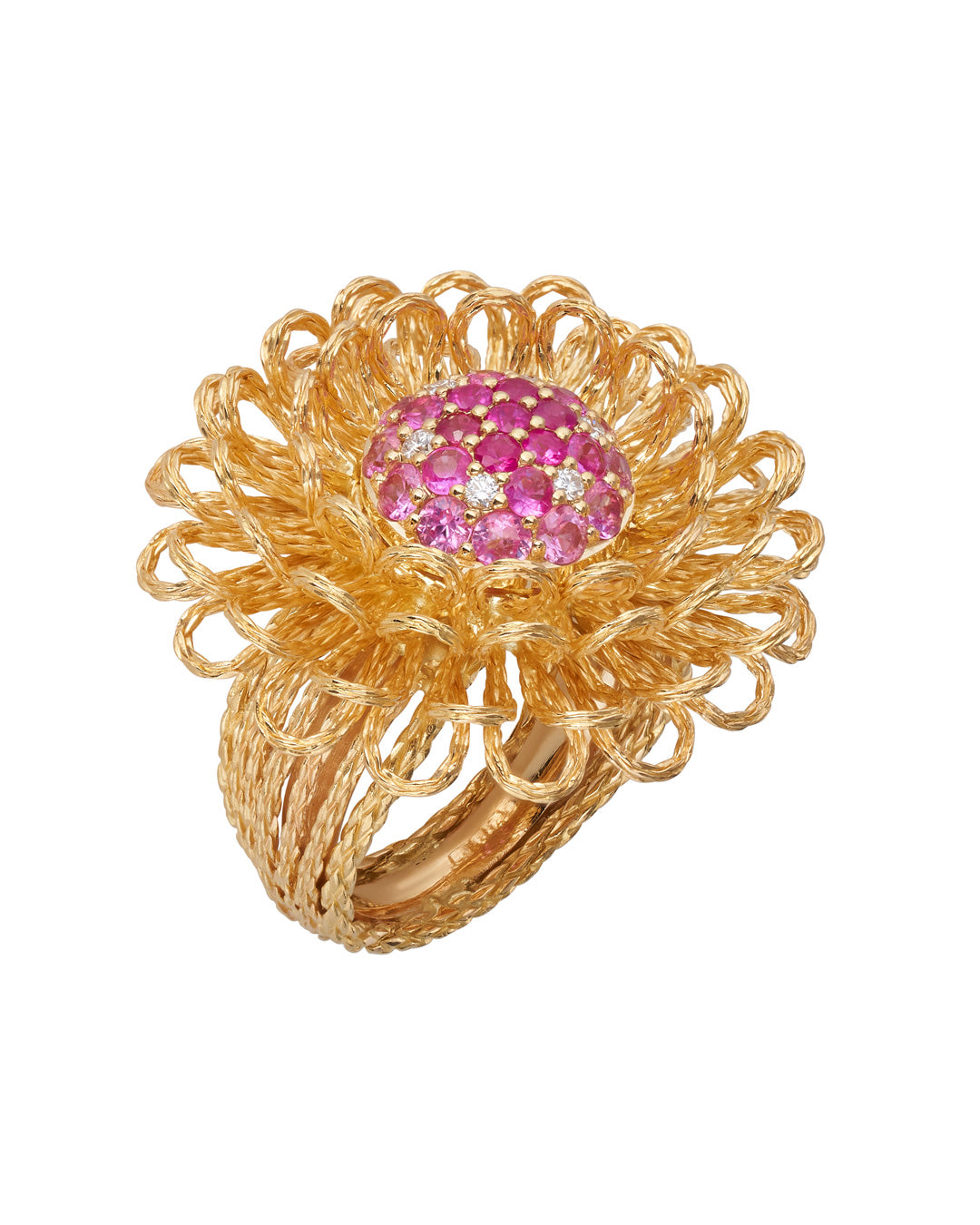 Pink Sapphire & Diamond Woven Blooming Flower Ring