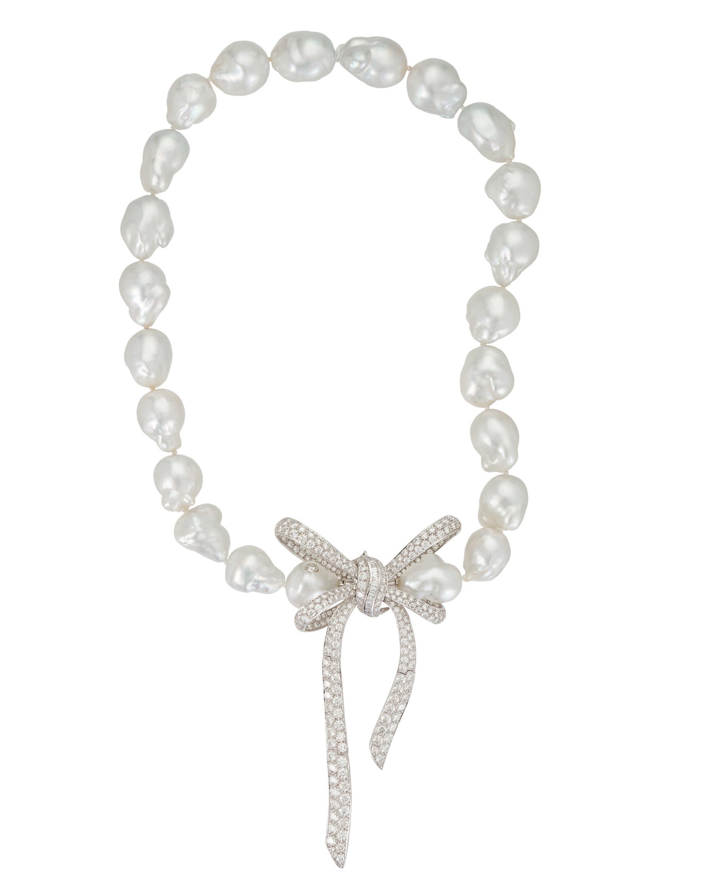 Australian South Sea Pearl Necklace and Diamond Bow Pendant