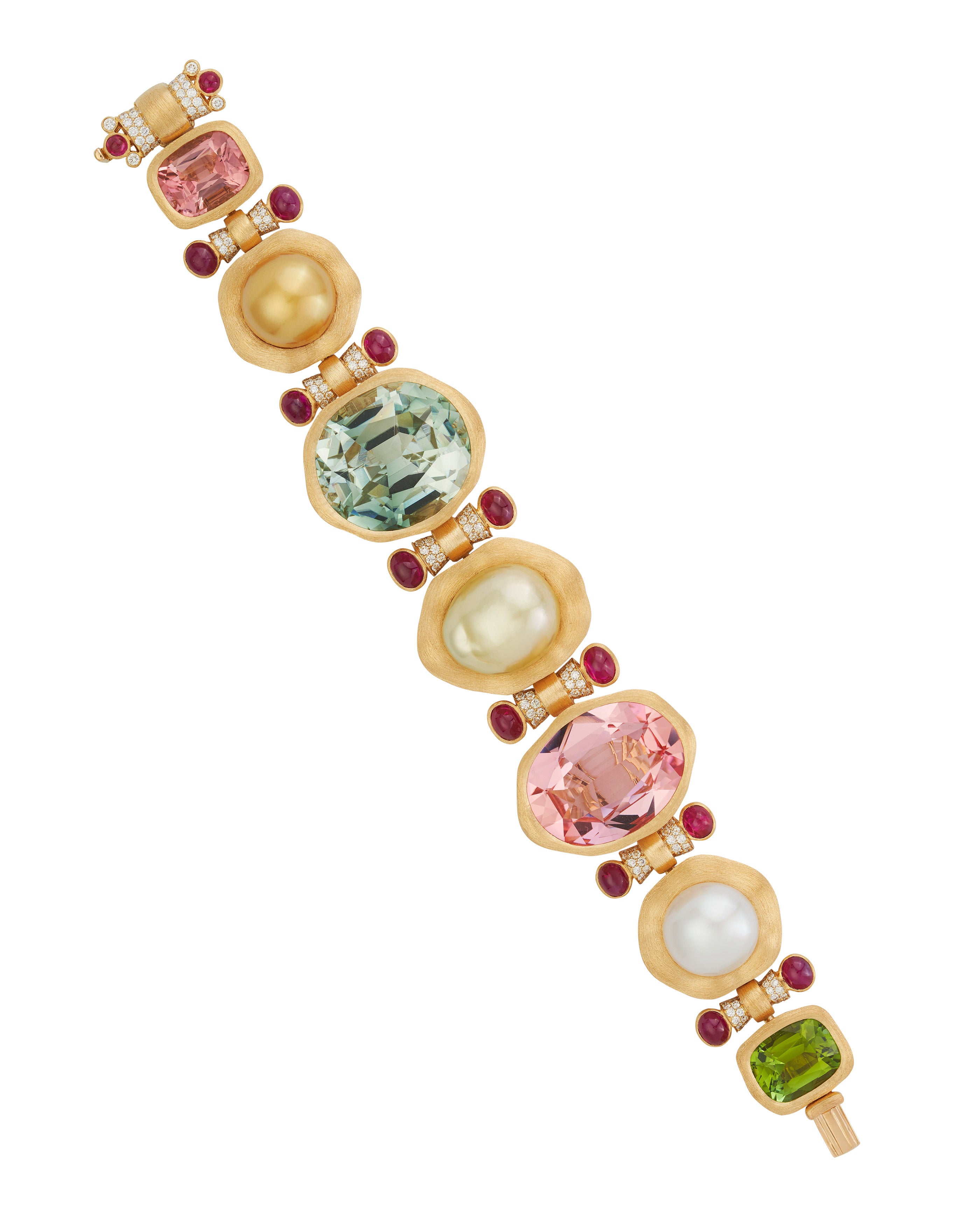 Pink and Green Tourmaline, Morganite and Pearl Bracelet