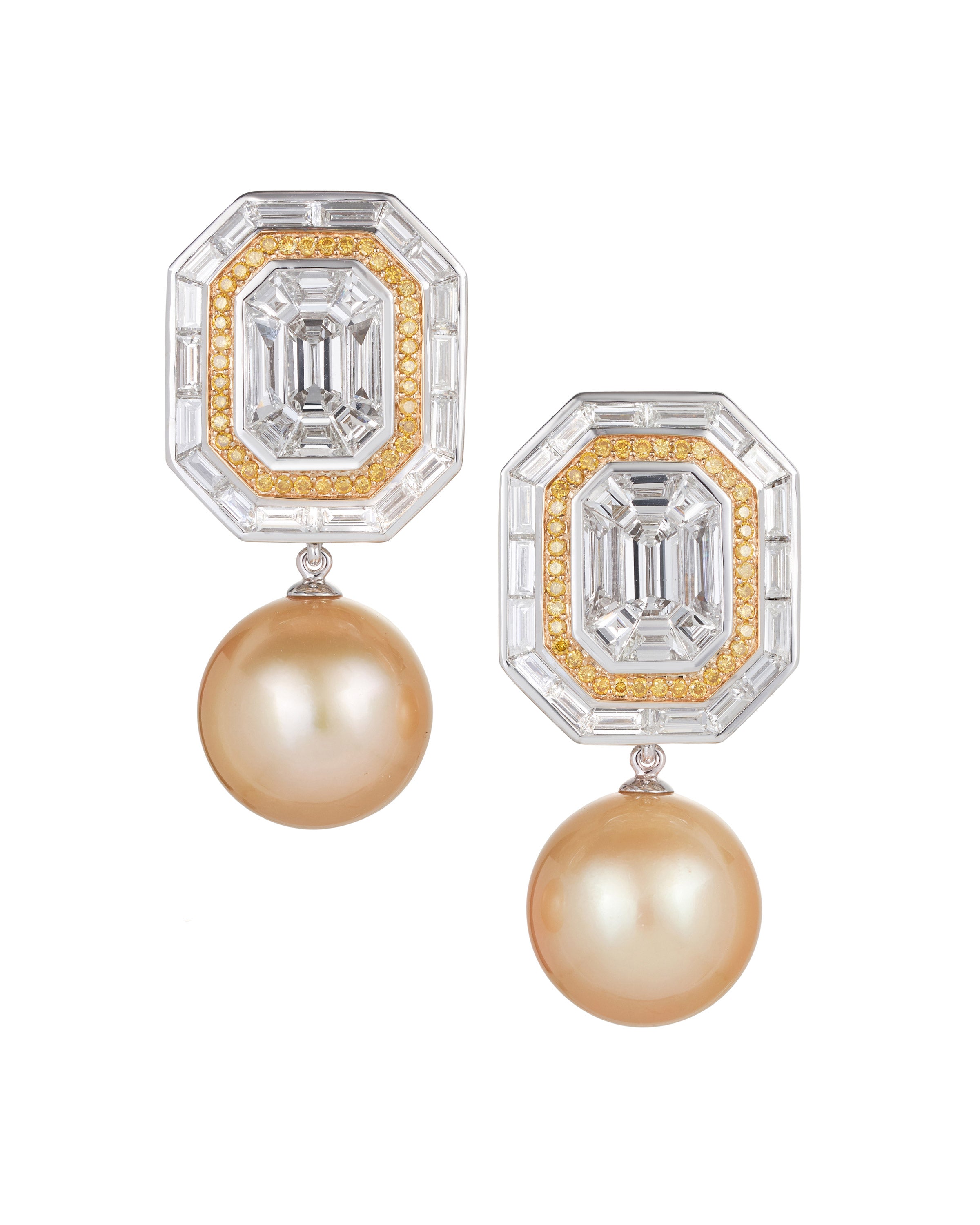 Invisible White and Yellow Diamond Earrings