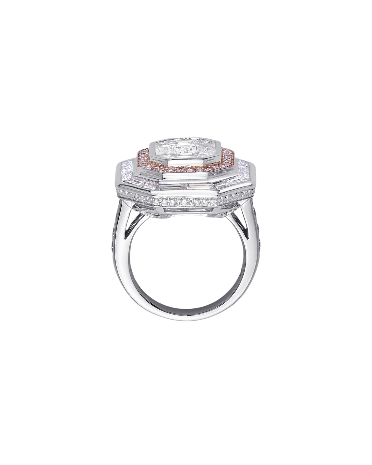 Invisible Set White and Pink Diamond Ring