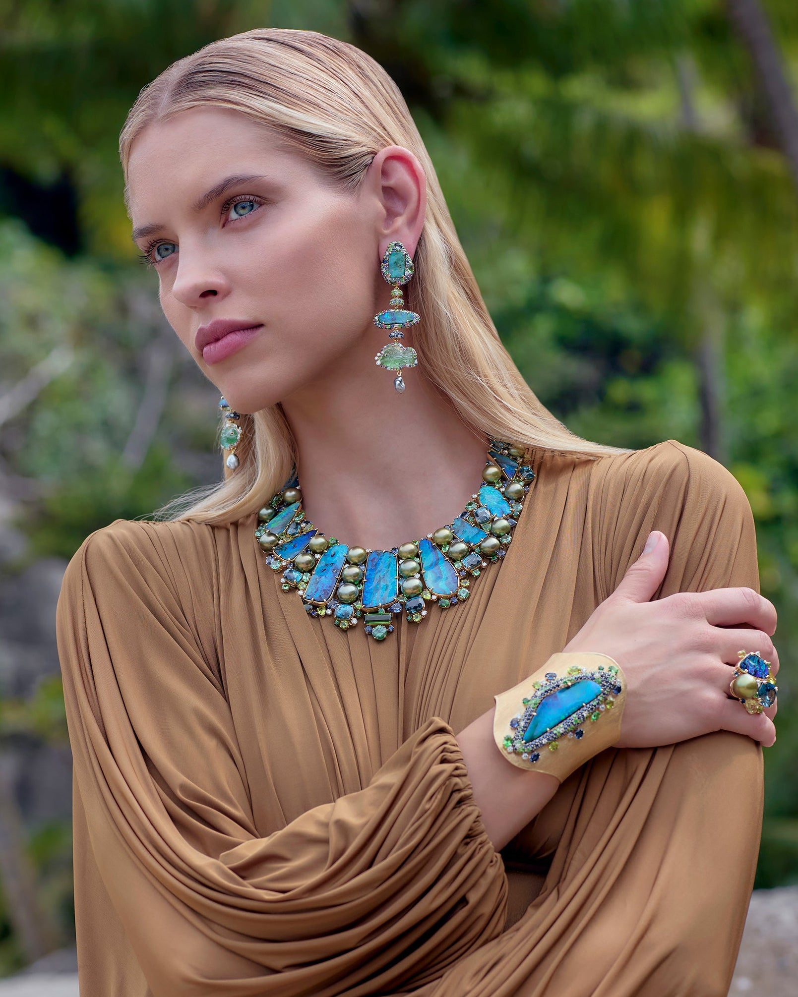 Atoll Opal and Blue Zircon Ring