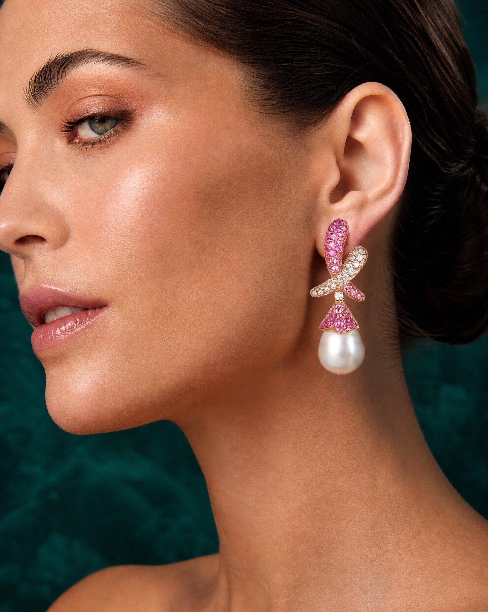 Kiss Sapphire and Diamond with Pearl Drop Earrings