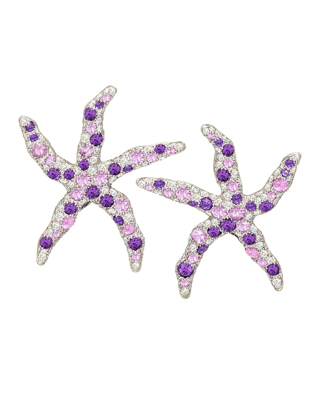 "Starfish" earrings set with amethyst, diamonds and pink sapphires, crafted in 18 karat white gold.