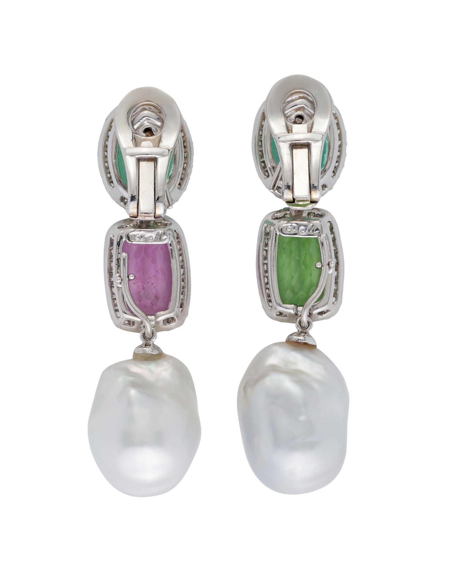 South Sea Pearl, tourmaline and diamond earrings, crafted in 18 karat white gold.