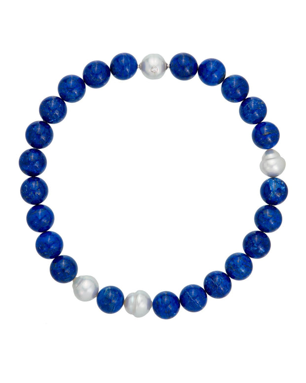 Australian South Sea pearl and lapis bead necklace, crafted in 18 karat white gold.