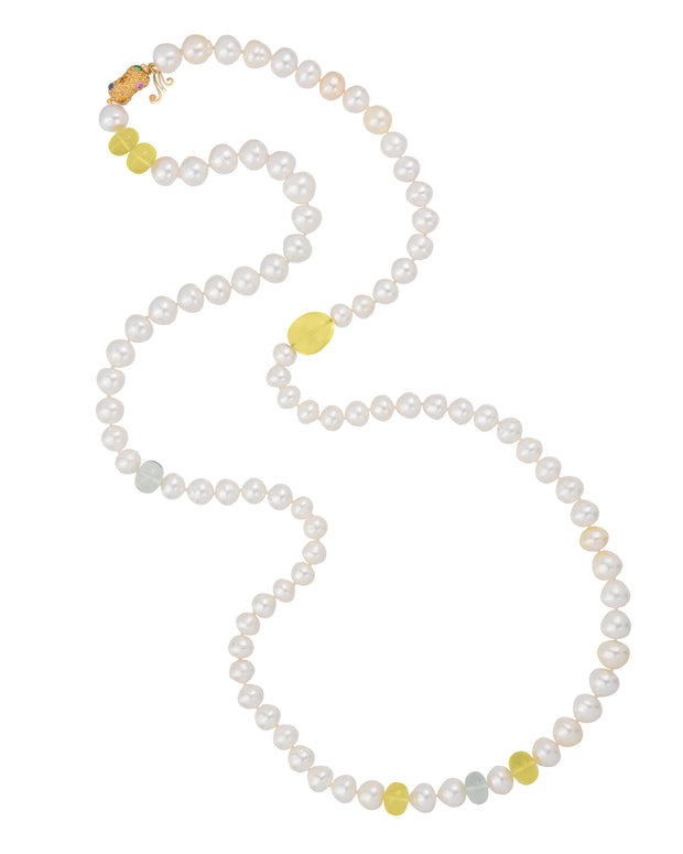South Sea pearl and green amethyst necklace, crafted in 18 karat yellow gold.
