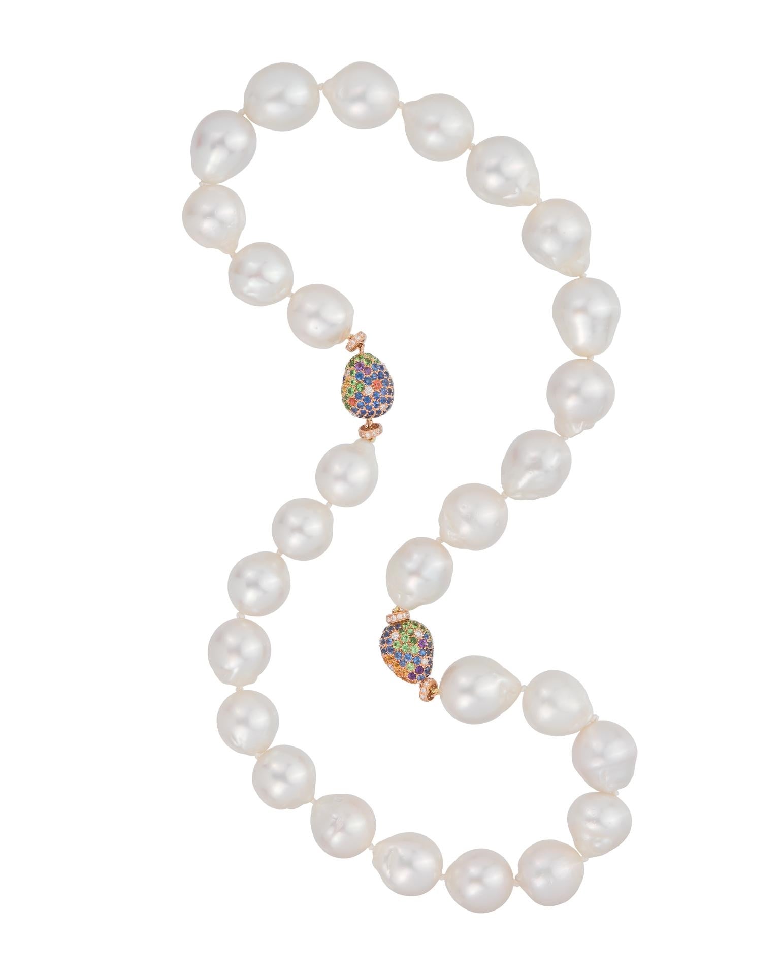 South Sea pearl and 'rainbow' gold 'pebble' necklace, crafted in 18 karat rose gold.